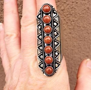New 7 Stone Sunstone Sandstone Adjustable Silver Statement Ring.